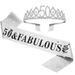 Number 40 50 60 Birthday Crown Rose Flower Etiquette Belt Set Rhinestone Headband Belt Queen Party Supplies_ipsvogv.com