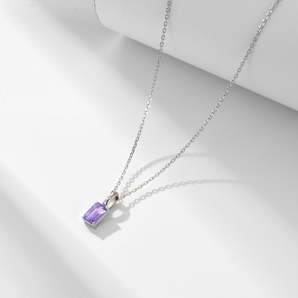 Women's Jewelry S925 Sterling Silver Natural Amethyst Peridot Pendant Necklace Female Niche Light Luxury Colored Gem Clavicle Chain_ipsvogv.com