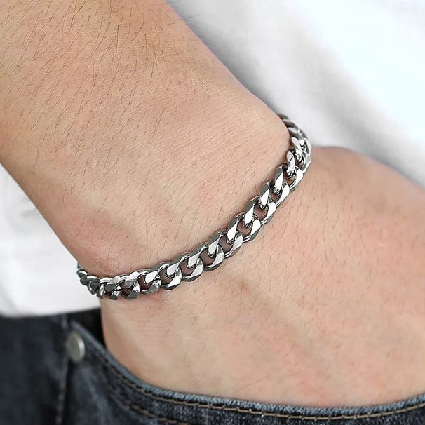 Men's Titanium Steel Six-Sided Polished Cuban Bracelet Simple Personality Jewelry Trendy Cool Accessories_ipsvogv.com