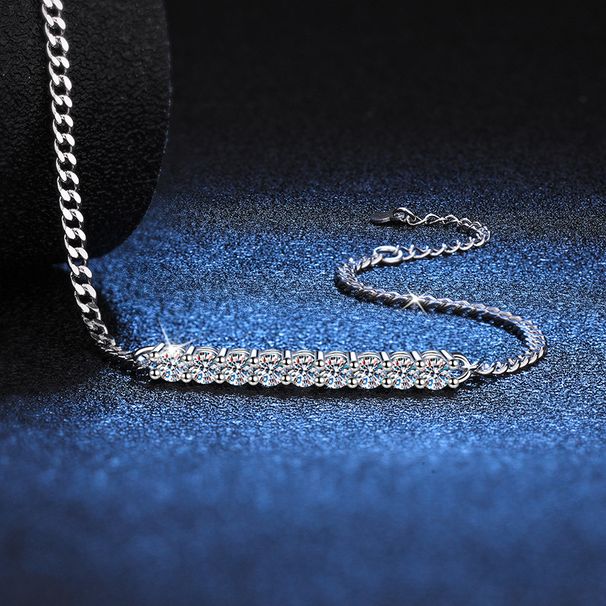 S Pure Silver Korean Style Smiling Cuban High-end Elegant D Color 90 Single Diamond 3mm 10 Points Moissanite Bracelet_ipsvogv.com