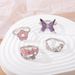 New Personalized Fashion Pink Flower Purple Butterfly Dot Diamond Drip Oil 4-piece Set Ring_ipsvogv.com