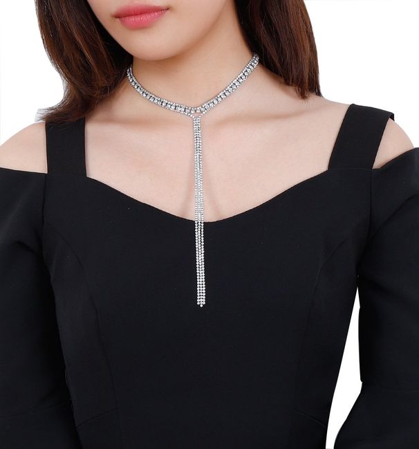 jewelry double-layer shiny fashion hollow necklace T-shaped all-match rhinestone necklace female choker_ipsvogv.com