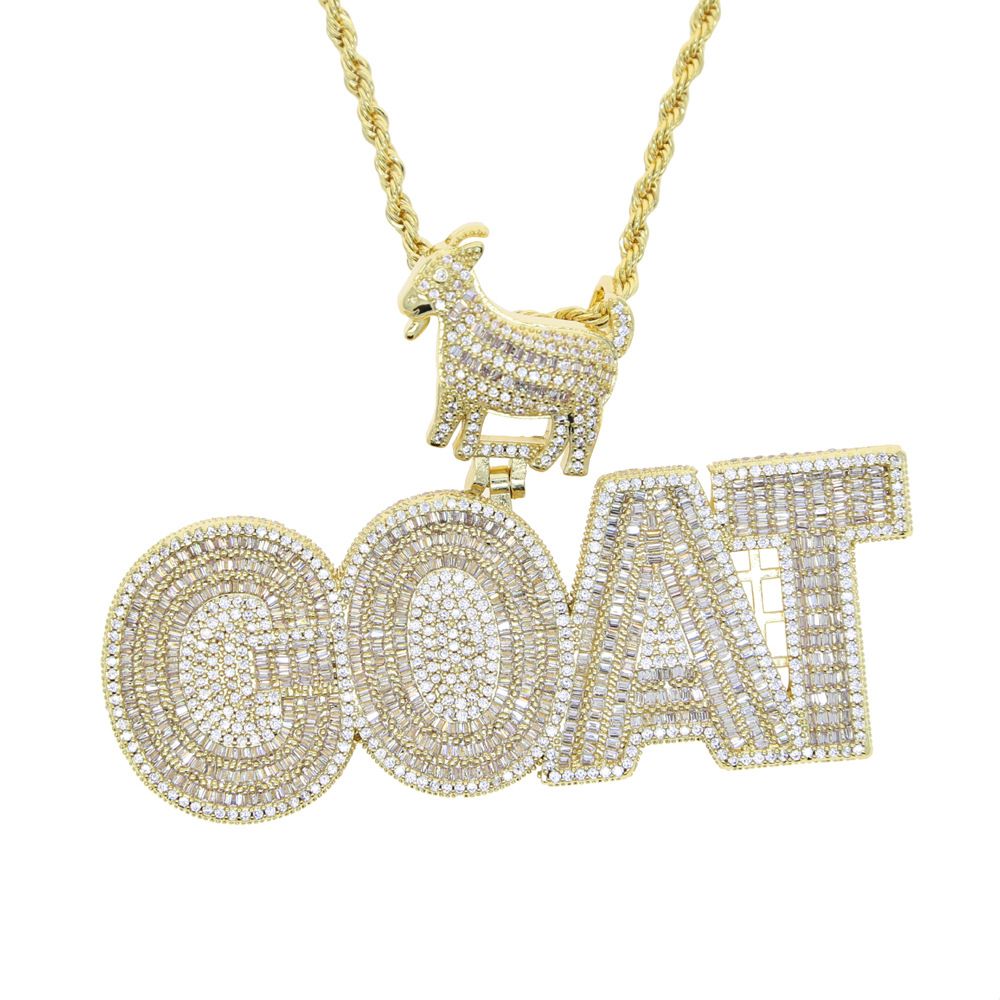 Hip Hop New GOAT Letter Pendant Wearing 12mm Cuban Chain Trendy Men's Necklace_ipsvogv.com