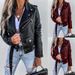Women's jacket top PU leather jacket motorcycle short zipper_ipsvogv.com