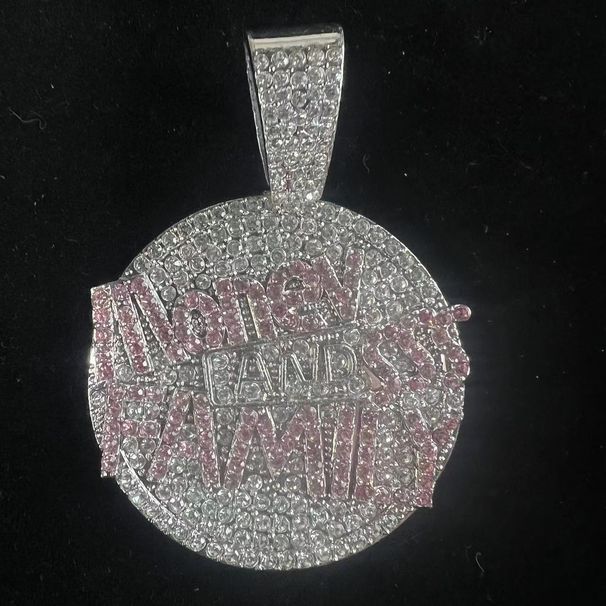 Trendy Money And Family Letter Pendant Full Diamond Cuban Necklace Men Hip Hop Jewelry_ipsvogv.com