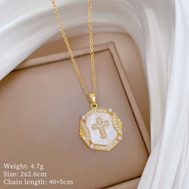 】 Pearl 【 Cross Light Luxury Charm Gorgeous Full Diamond Necklace Women's Versatile Clavicle Titanium Steel Chain 【 】_ipsvogv.com