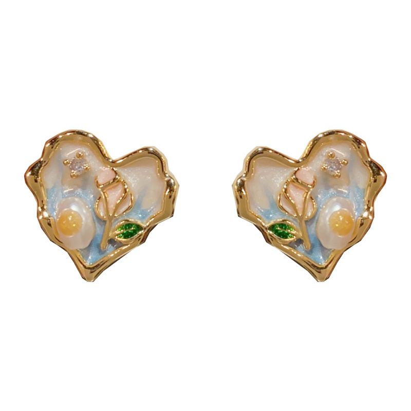 S Silver Needle Elegant Fashion Sweet Versatile Flower Heart Niche Light Luxury Simple Design Earrings_ipsvogv.com