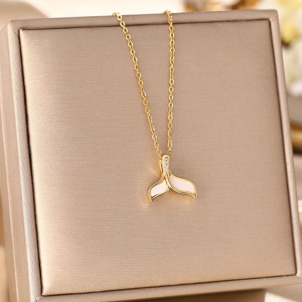 version Korean Style Titanium Steel Necklace, Women's Micro Inlaid Mother Of Pearl Fish Tail Pendant, Light Luxury Niche_ipsvogv.com