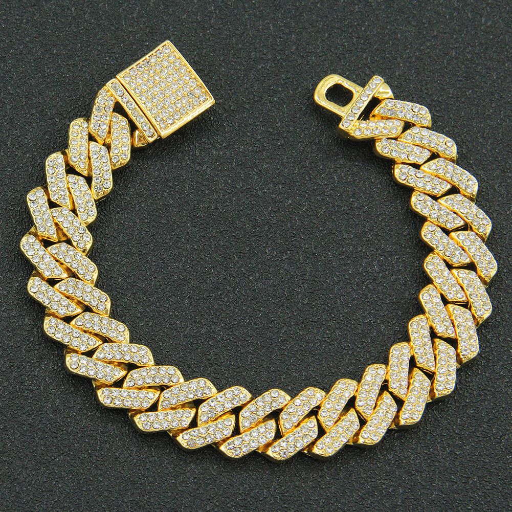 Hip hop full diamond encrypted diamond shaped Cuban chain men's necklace trendy exaggerated and domineering clavicle chain necklace accessories_ipsvogv.com