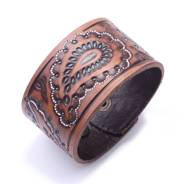 Fashion Personalit Trend Bracelet Classic Embossed Oil Painting Wide Leather Men's Wristband Punk Stle Hip-hop_ipsvogv.com