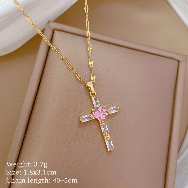 Stainless Steel Chain Classic Shiny Zircon Cross Heart Pendant Necklace For Women Lady Fashion Jewelry Accessories Gifts_ipsvogv.com