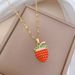 Fruit 【 】 Strawberry Light Luxury Charm Gorgeous Full Diamond Necklace Women's Versatile Clavicle Titanium Steel Chain 【 】_ipsvogv.com