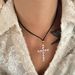 Spot INS Titanium Steel Cross Inlaid Zircon Gold And Silver Leather Rope Necklace_ipsvogv.com