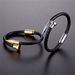 Stainless steel handmade men's black magnetic buckle nail leather rope bracelet_ipsvogv.com