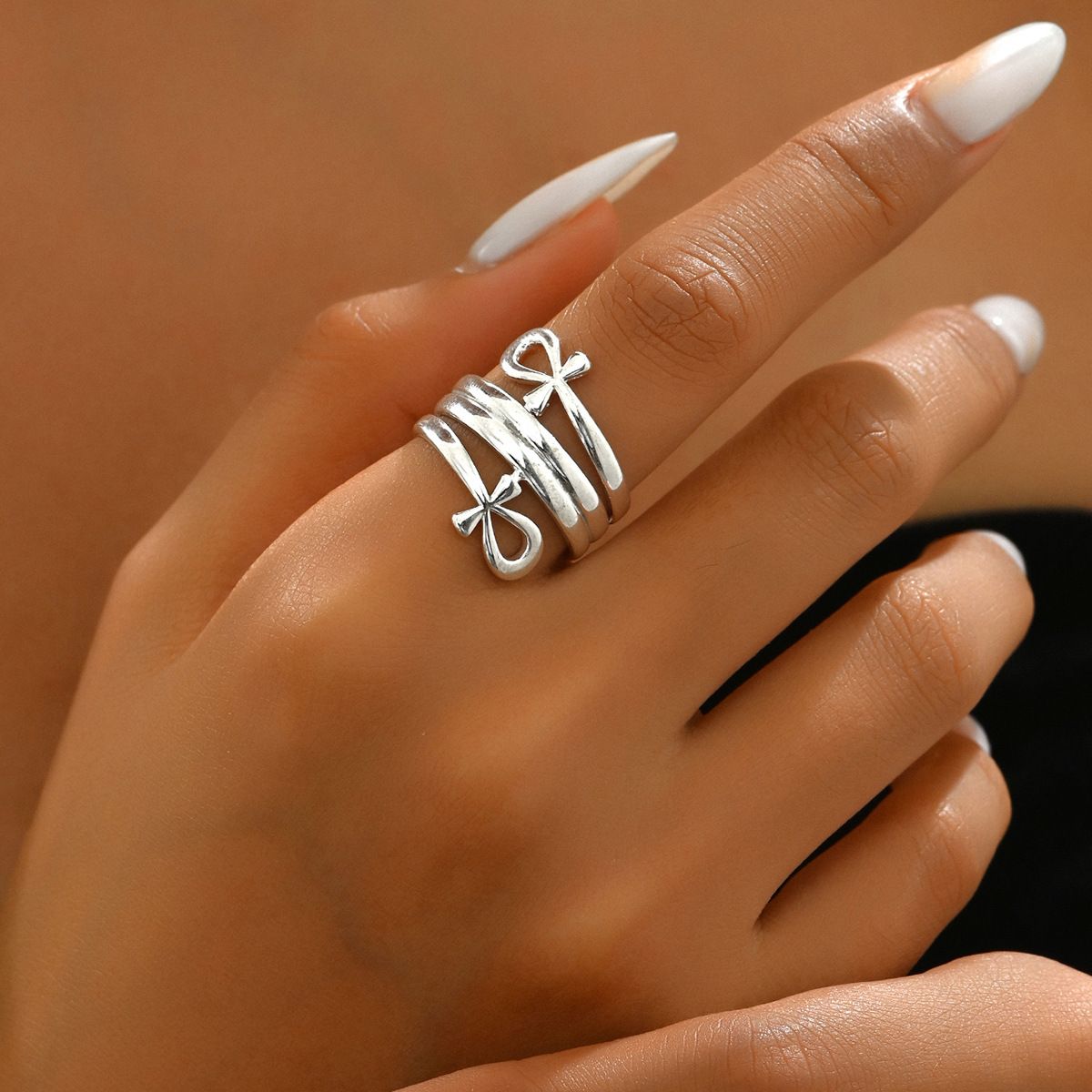 Niche style unisex with simple bow and fashionable double-layer design, high-end couple ring_ipsvogv.com
