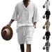 2024 Casual Jacquard Summer Loose Short sleeved T-shirt Shorts V-neck Sports Two piece Set for Men_ipsvogv.com