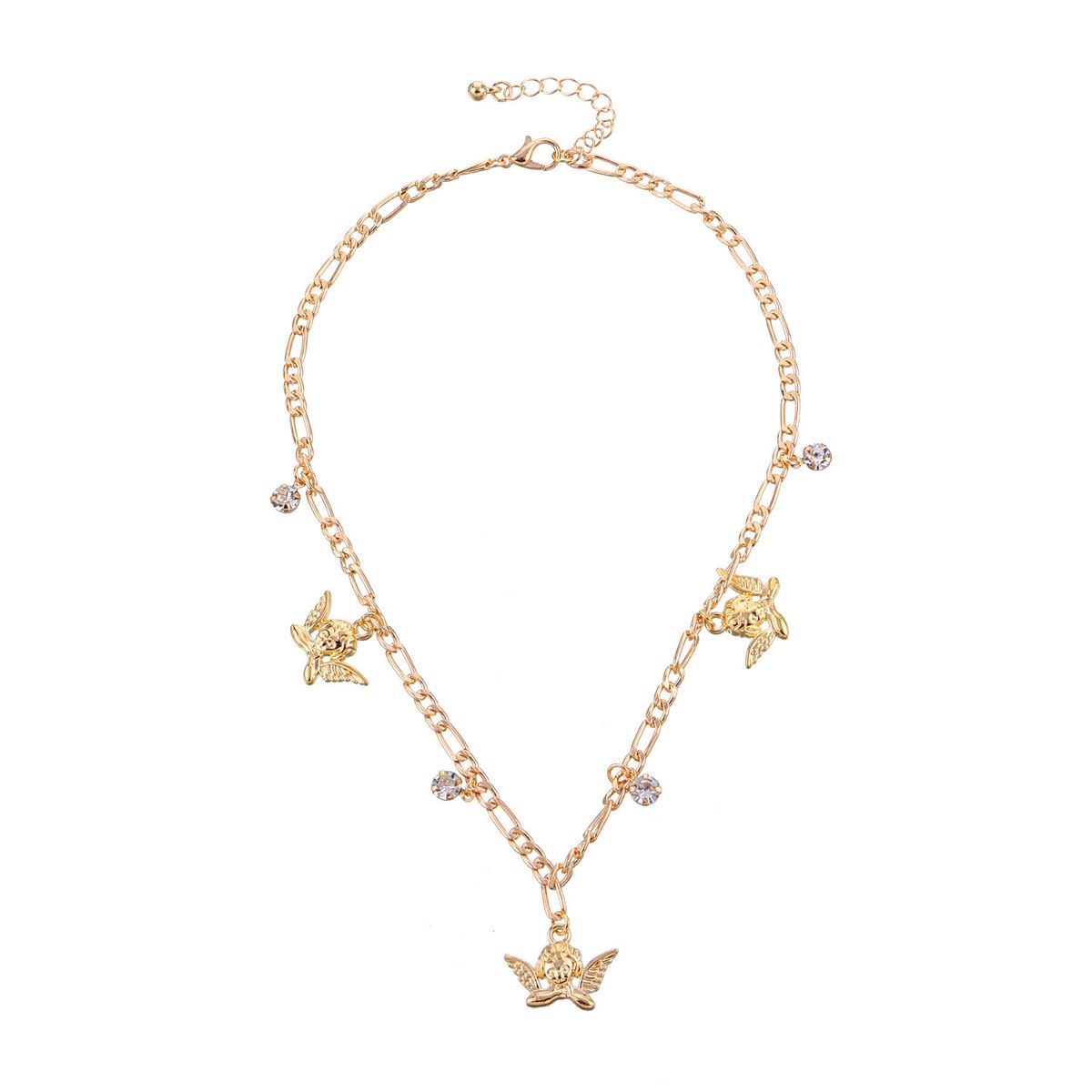 European And American Cross-border Jewelry, Simple Temperament Angel Rhinestone Pendant Necklace, Fashionable And Popular Three-to-one Chain Necklace_ipsvogv.com