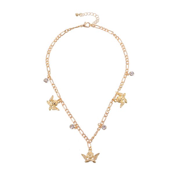 European And American Cross-border Jewelry, Simple Temperament Angel Rhinestone Pendant Necklace, Fashionable And Popular Three-to-one Chain Necklace_ipsvogv.com
