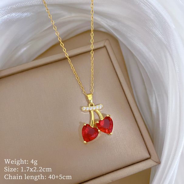 Fruit 【 】 Red Cherry Fashionable Light Luxury Temperament Gorgeous Full Diamond Necklace Women's Versatile Clavicle 【 】_ipsvogv.com