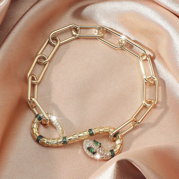 Gold Plated Fashion Personality Chain Bracelet For Women Retro Diamond Emerald Snake Bracelet_ipsvogv.com