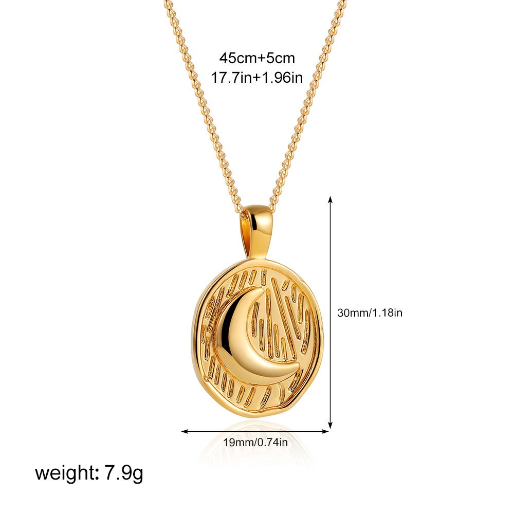 Retro Trend Gold Sun And Moon Oval Necklace Plated With Fashion Versatile Necklace_ipsvogv.com