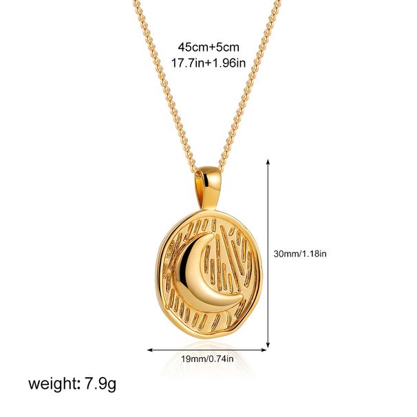 Retro Trend Gold Sun And Moon Oval Necklace Plated With Fashion Versatile Necklace_ipsvogv.com