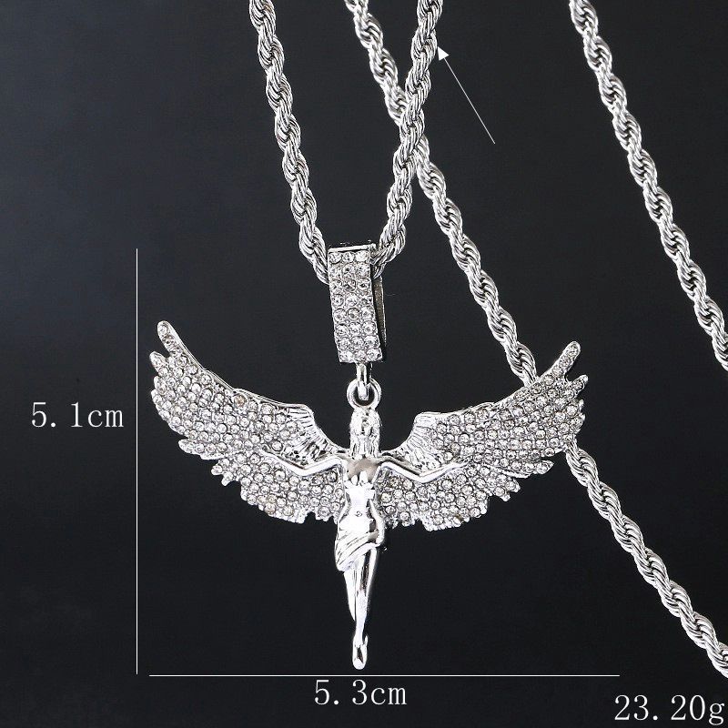 Full Diamond Goddess Spreading Wings, Three-dimensional Feathers, Fallen Angel Pendant, Rap Hip-hop Trend, Male_ipsvogv.com