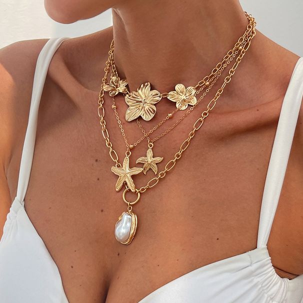 Ins Style Flower Starfish Necklace Necklaces Baroque Pearl Pendant Accessories For Women_ipsvogv.com