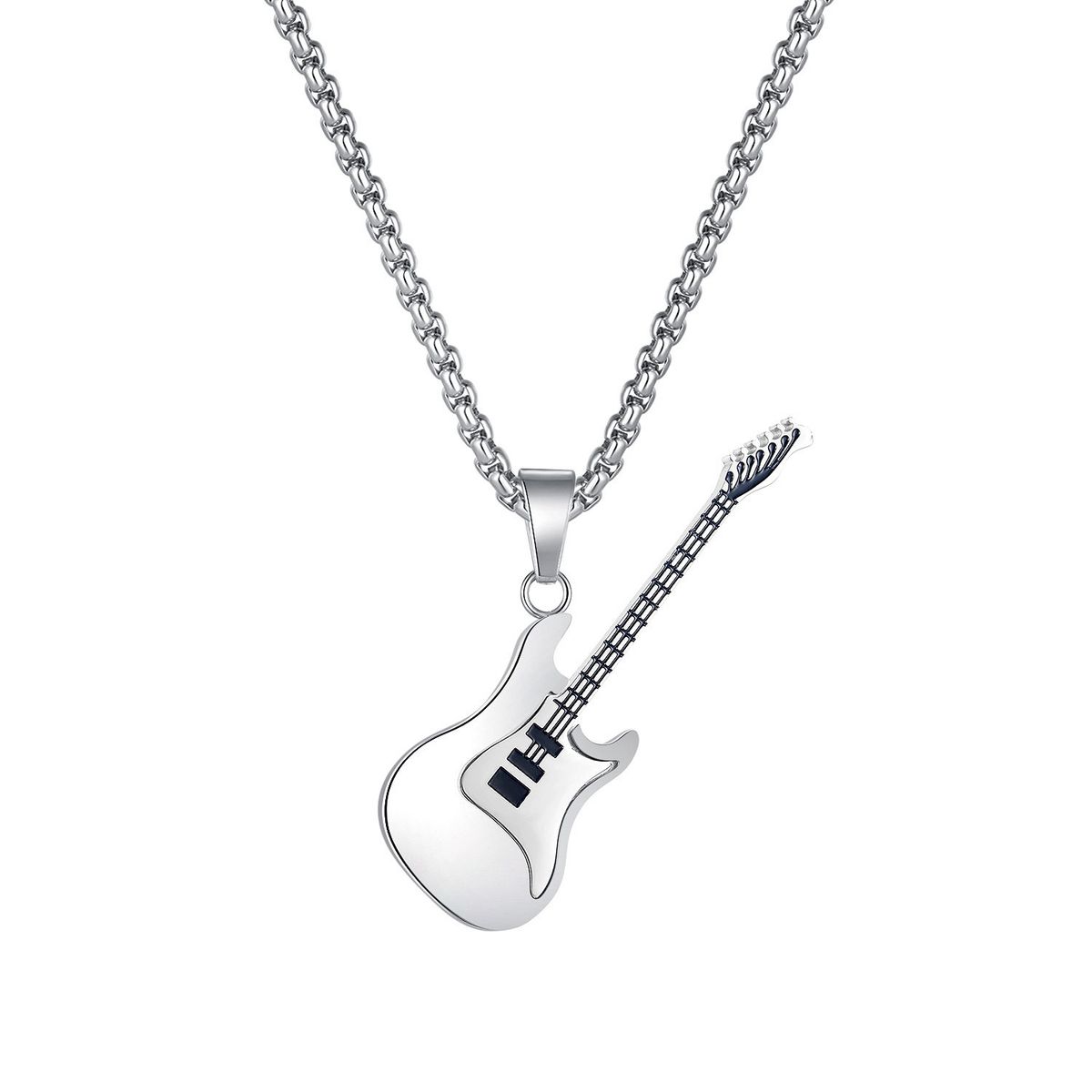 Men's Jewelry Personality Trend Hip Hop Stainless Steel Guitar Pendant Street Classic Trendy Men's Titanium Steel Necklace_ipsvogv.com