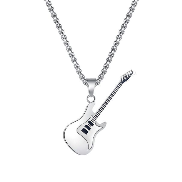 Men's Jewelry Personality Trend Hip Hop Stainless Steel Guitar Pendant Street Classic Trendy Men's Titanium Steel Necklace_ipsvogv.com