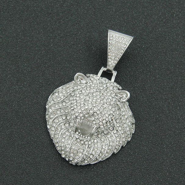 Personalized Men's Cool Full Diamond 3D Lion Head Pendant Cuban Necklace Hip Hop Neck Lock Bone Chain_ipsvogv.com