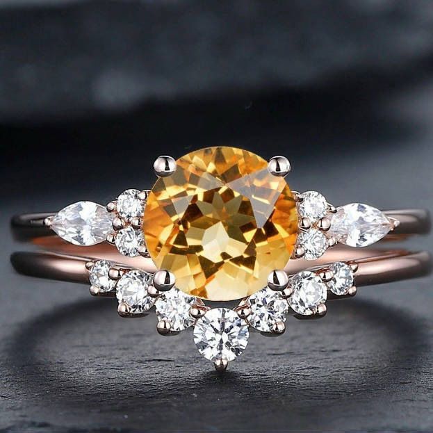 Sanjie 2025 New Rose Gold Inlaid Yellow Zircon Creative Women's Exquisite Pair Ring_ipsvogv.com