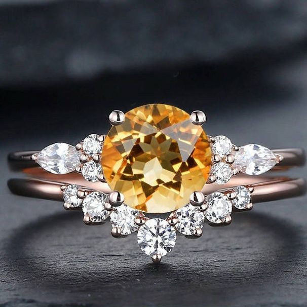 Sanjie 2025 New Rose Gold Inlaid Yellow Zircon Creative Women's Exquisite Pair Ring_ipsvogv.com