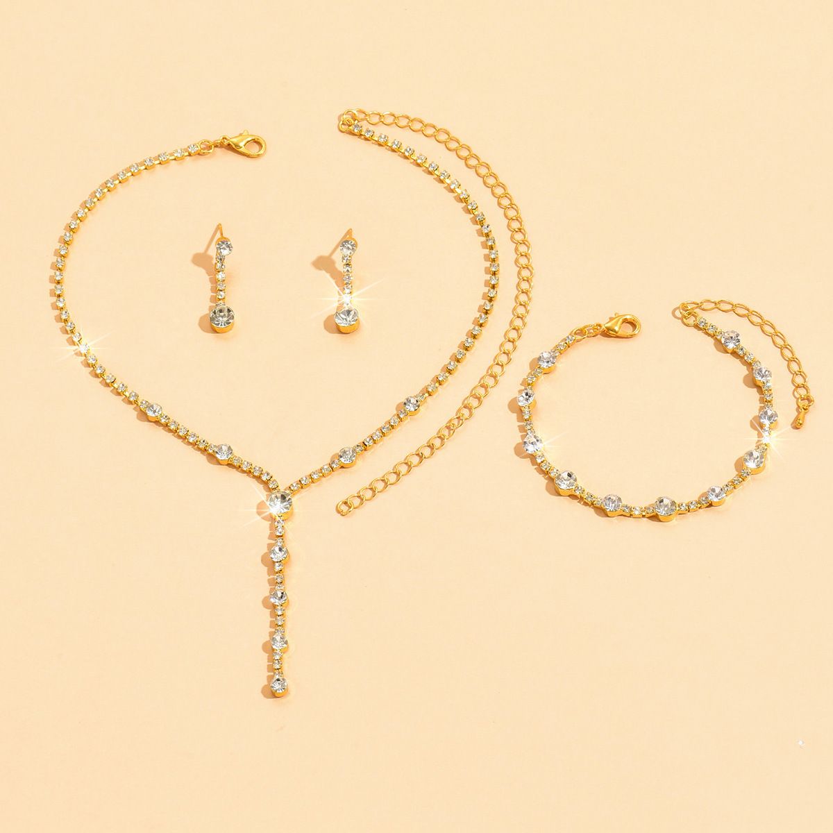 Women’s Jewelry Set Fashion Simple Water Diamond Women's Earrings Necklace Bracelet Three Piece Set Wedding Accessories Necklace Silver Jewelry_ipsvogv.com