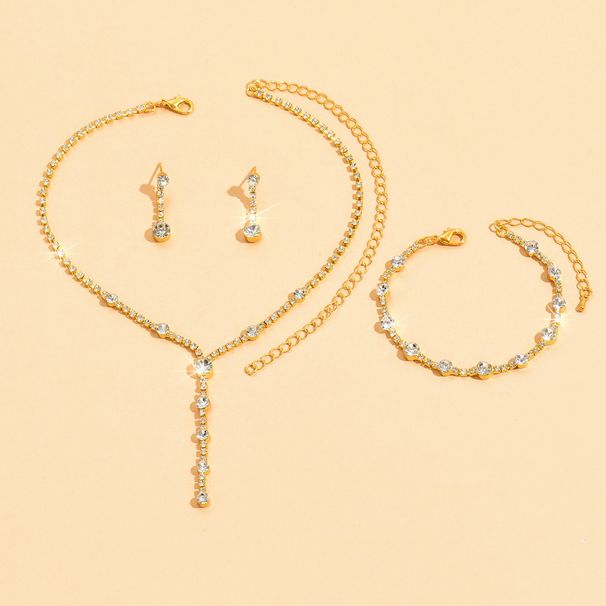 Women’s Jewelry Set Fashion Simple Water Diamond Women's Earrings Necklace Bracelet Three Piece Set Wedding Accessories Necklace Silver Jewelry_ipsvogv.com