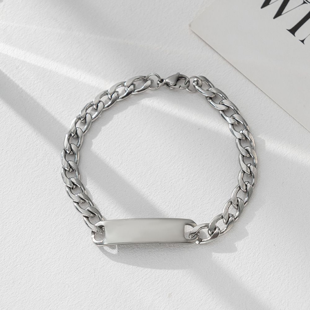 Stainless Steel Engraved Men's And Women's Bracelets, Fashionable Cuban Chain, Simple Bracelet DIY_ipsvogv.com