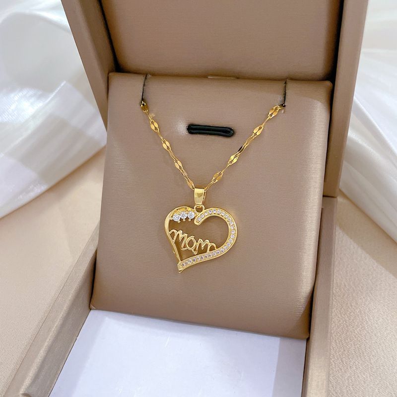 Titanium Steel 【 】 Peach Heart Thread Empty Letter Flower Luxury Charm Internet Red Full Zirconia Necklace Women's 【 】_ipsvogv.com