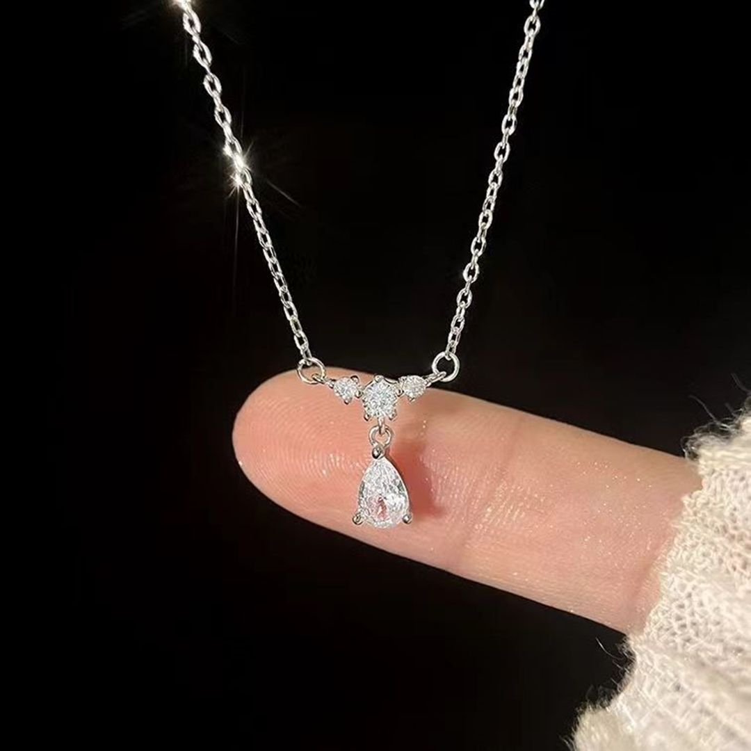 S Pure Silver Tear Necklace, Female Ins, Niche Design Temperament, Light Luxury, Simple French Water Droplet Collarbone_ipsvogv.com