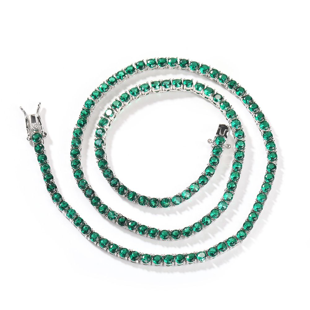Hip-Hop Vintage Green Zircon Necklace Light Luxury New 3mm Tennis Chain Unisex Fashion Trendy Jewelry_ipsvogv.com