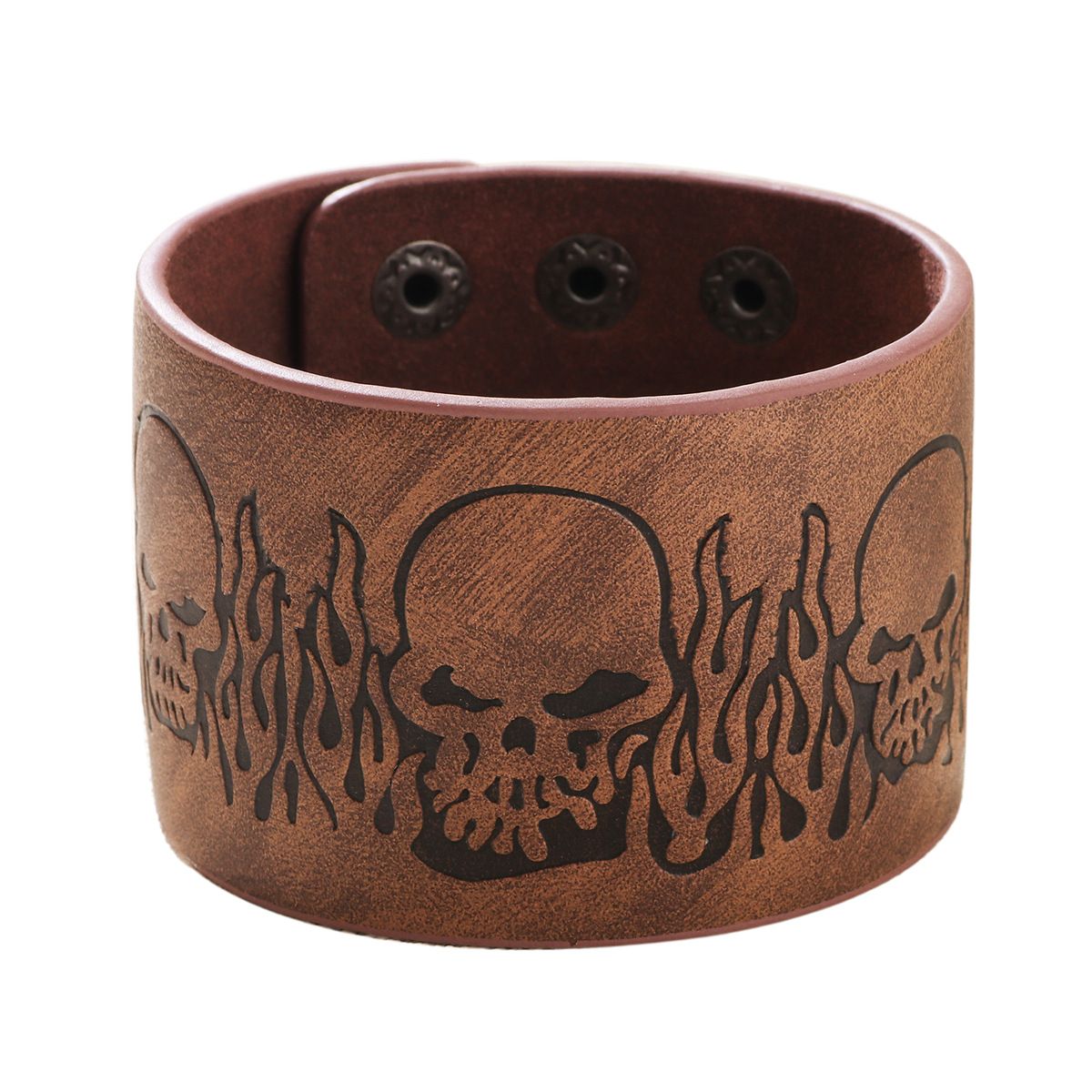 Men's Jewelry Fashion New Cowhide Bracelet Men's British Style Simple Personality Skull Exaggerated Wide Leather Bracelet_ipsvogv.com