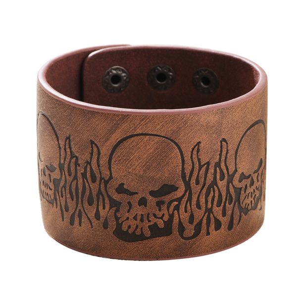Men's Jewelry Fashion New Cowhide Bracelet Men's British Style Simple Personality Skull Exaggerated Wide Leather Bracelet_ipsvogv.com
