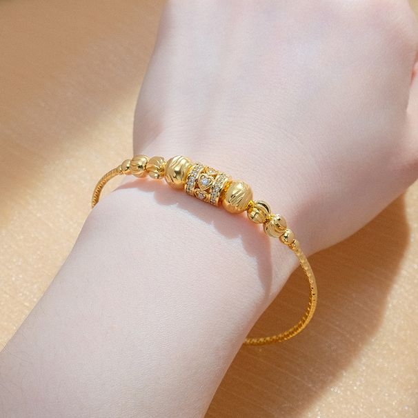 Round Spherical Arabic Gold Women's Zircon Vacuum Electroplated Bracelet Jewelry Set_ipsvogv.com