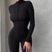 European and American new women's fashion high collar tight high waist casual solid color sports jumpsuit for women_ipsvogv.com