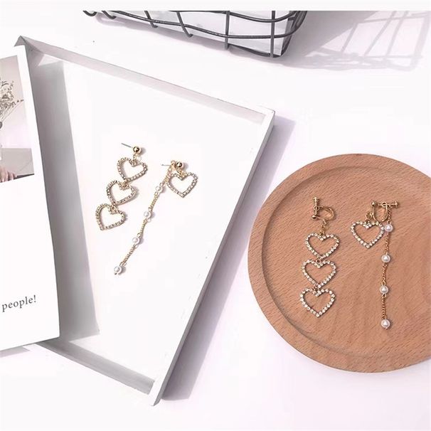 Light Luxury Heart Shaped Diamond Earrings, Long Tassel Pearl Earrings, Ear Studs, Idol Style_ipsvogv.com