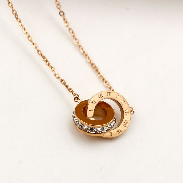 X1-206 Small Square Diamond Roman Digital Double Buckle Short Necklace For Women In South Korea Fashion Titanium Steel_ipsvogv.com
