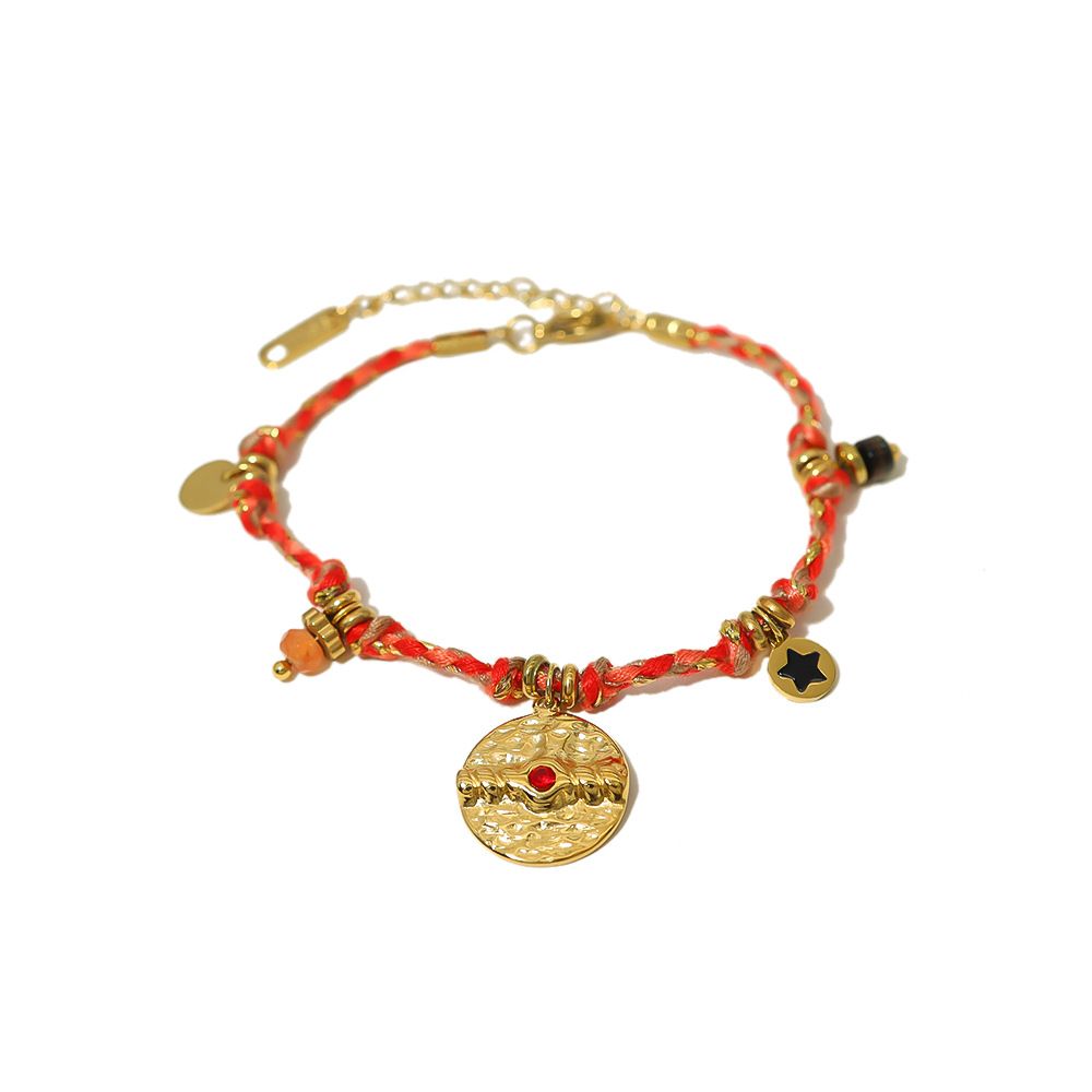 Bohemian Style K Stainless Steel Hammered Pattern Bracelet Inlaid With Natural Stone Retro Braided Bracelet Jewelry_ipsvogv.com