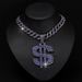 Men’s Jewelry Set Fashion New Purple Diamond Studded Exaggerated Nightclub Dollar Dollar Symbol Pendant Jewelry Domineering Cuban Necklace_ipsvogv.com