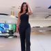 Women's Clothing summer new fashion slanted shoulder collar waist solid color wide leg jumpsuit for women_ipsvogv.com