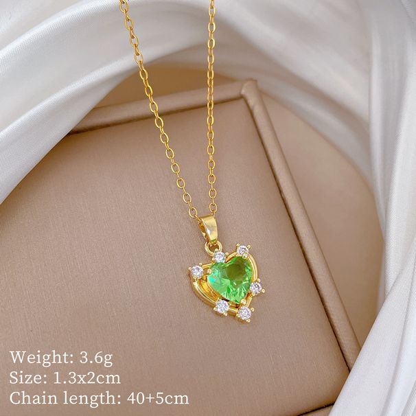 Green 【 】 Love Zircon Light Luxury Charm Gorgeous Full Diamond Necklace Women's Versatile Clavicle Titanium Steel Chain 【 】_ipsvogv.com