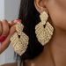 Fashion Jewelry Leaf Gold For Women High-end Exaggerated Geometric Metal Stud Earrings_ipsvogv.com